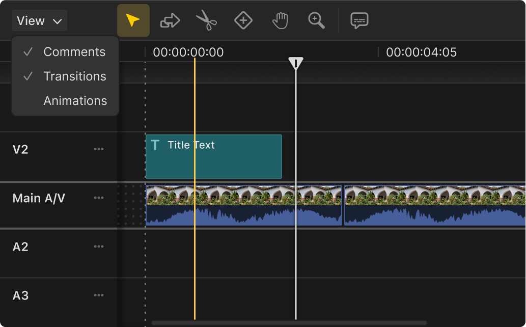 Timeline UI showing visibility and controls after