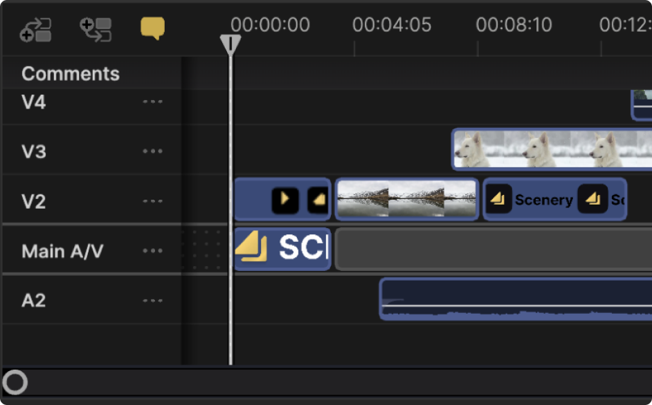 Timeline UI showing visibility and controls before