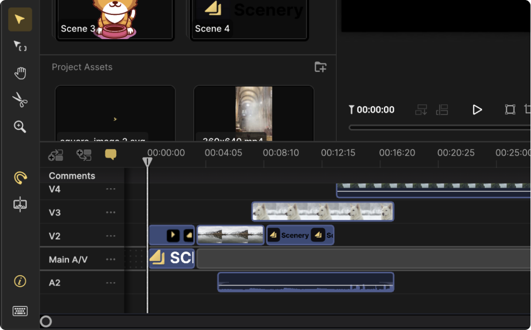 Timeline UI showing tool accessibility before