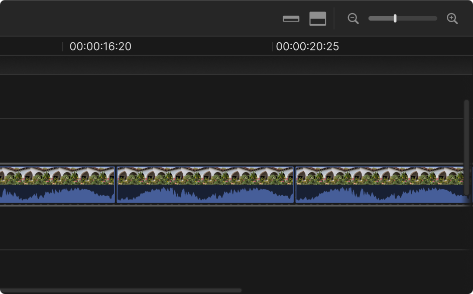 Timeline UI showing zoom controls after